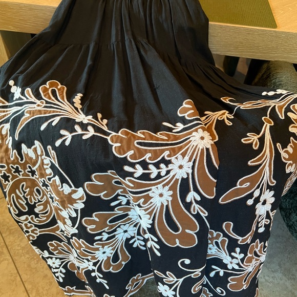 Anthropologie Black Midi Dress with Brown Floral Border - Picture 5 of 7